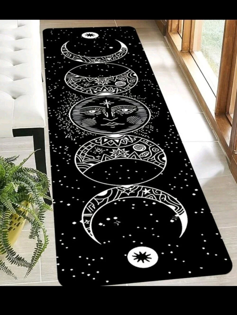 Celestial Black & White Moon Phase Runner Rug 60x18